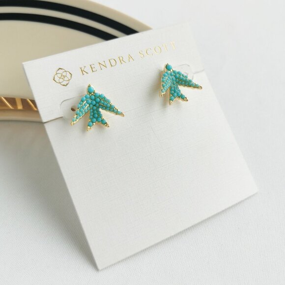 Kendra Scott Melody Bird Gold Teal Crystal Stud Earrings - Picture 2 of 3
